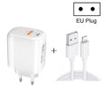 CS-20W Mini Portable PD3.0 + QC3.0 Dual Ports Fast Charger with 3A USB to 8 Pin Data Cable, Charger + USB to 8 Pin Cable