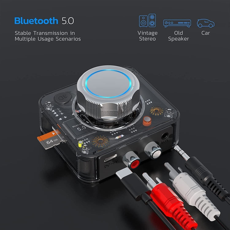 C39 Bluetooth 5.0 Receiver RCA to 3.5mm Wireless Audio Converter Supporrt TF Card, C39