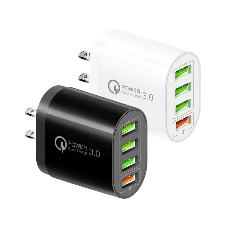 QC-04 QC3.0 + 3 x USB2.0 Multi-ports Charger with 3A USB to Type-C Data Cable, US Plug(Black)