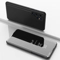 For Samsung Galaxy S22 Ultra 5G Plated Mirror Horizontal Flip Leather Case with Holder(Black)