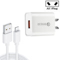 CA-25 QC3.0 USB 3A Fast Charger with USB to 8 Pin Data Cable, AU Plug, AU Plug + 8 Pin Cable