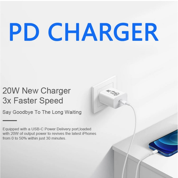 AU-20W PD USB-C / Type-C Travel Charger with USB-C to 8 Pin Data Cable, AU Plug, AU Plug + 1m 8 Pin PD Cable, AU Plug + 2m 8 Pin PD Cable