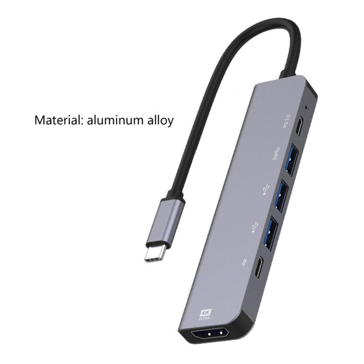 6-in-1 Type-C to HDMI + PD + Type-C + USB3.0 + USB2.0 x 2 Docking Station HUB Adapter