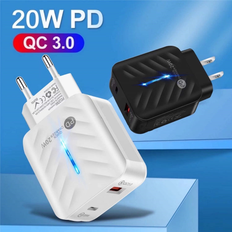 PD03 20W PD3.0 + QC3.0 USB Charger with Type-C to 8 Pin Data Cable, US Plug, US Plug + Type-C to 8 Pin Cable