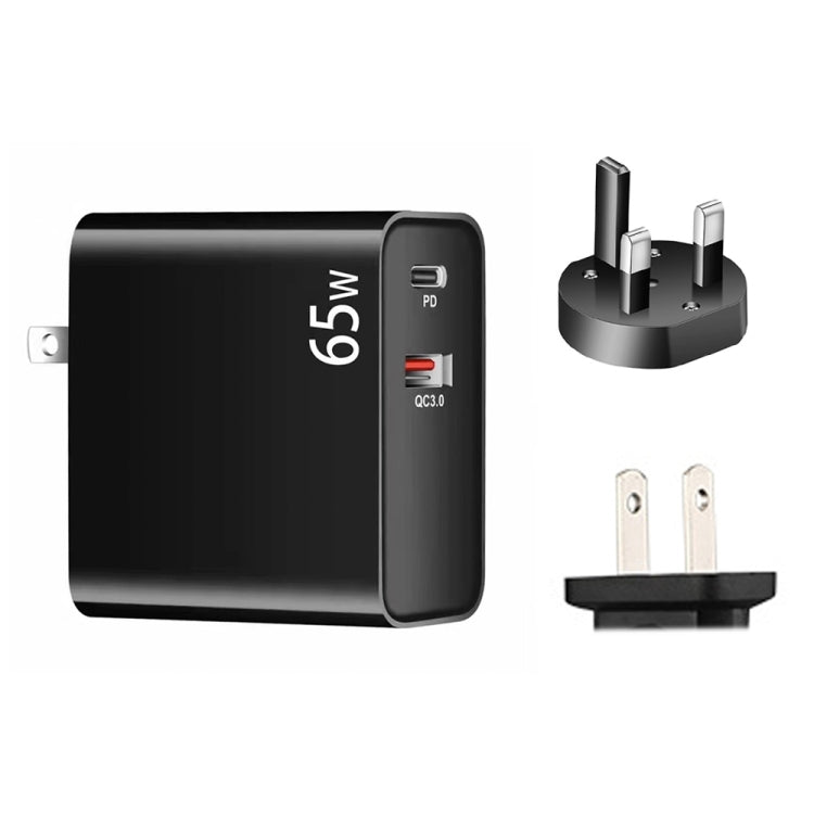 PD-65W USB-C / Type-C + QC3. 0 USB Laptop Charging Adapter + 1.8m USB-C / Type-C to MagSafe 2 / T Head Data Cable, UK Plug / US Plug(Black)
