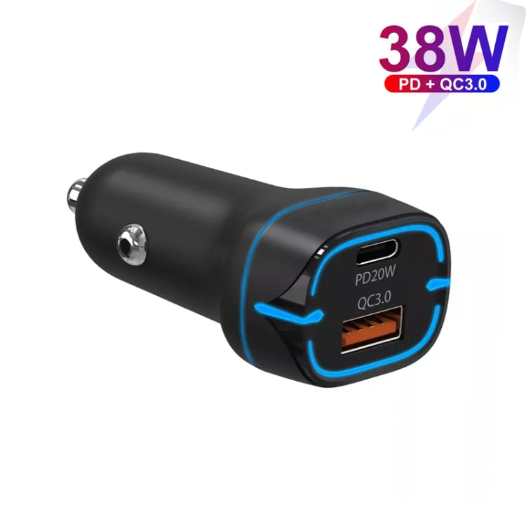 38W PD20W  QC3.0 USB Car Charger with USB to Type-C Data Cable, Length: 1m(Black)