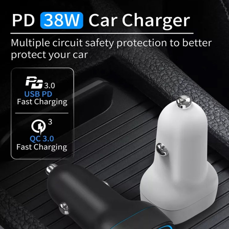 38W PD20W  QC3.0 USB Car Charger with USB to Type-C Data Cable, Length: 1m(Black)