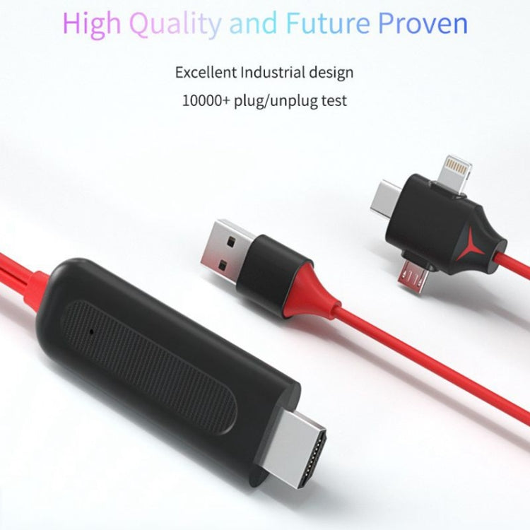 3-in-1 USB/Type-C to HDMI Adapter, 1080P, for Phone 13/12/11/S8/Note/More, Red