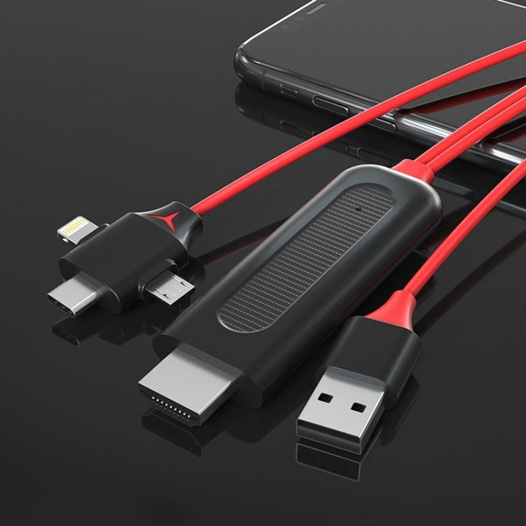 3-in-1 USB/Type-C to HDMI Adapter, 1080P, for Phone 13/12/11/S8/Note/More, Red