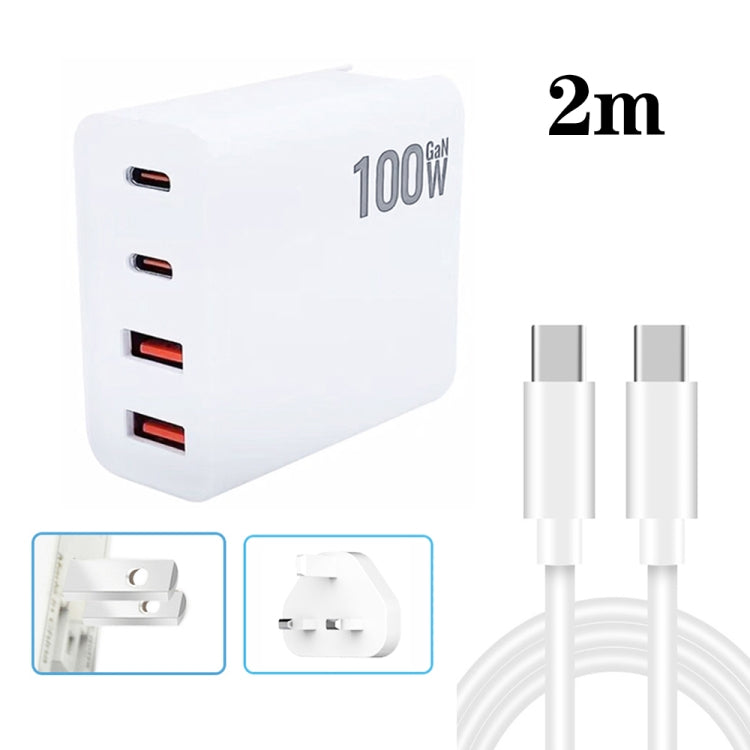 GaN 100W Dual USB + Dual USB-C/Type-C Multi Port Charger with 2m Type-C to Type-C Data Cable Set US / UK Plug