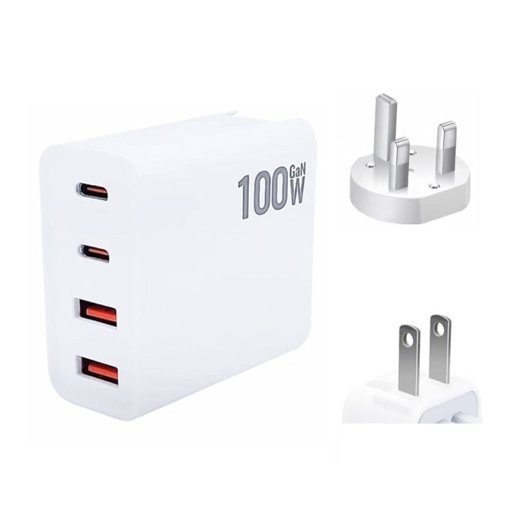 GaN 100W Dual USB + Dual USB-C/Type-C Multi Port Charger with 2m Type-C to Type-C Data Cable Set US / UK Plug
