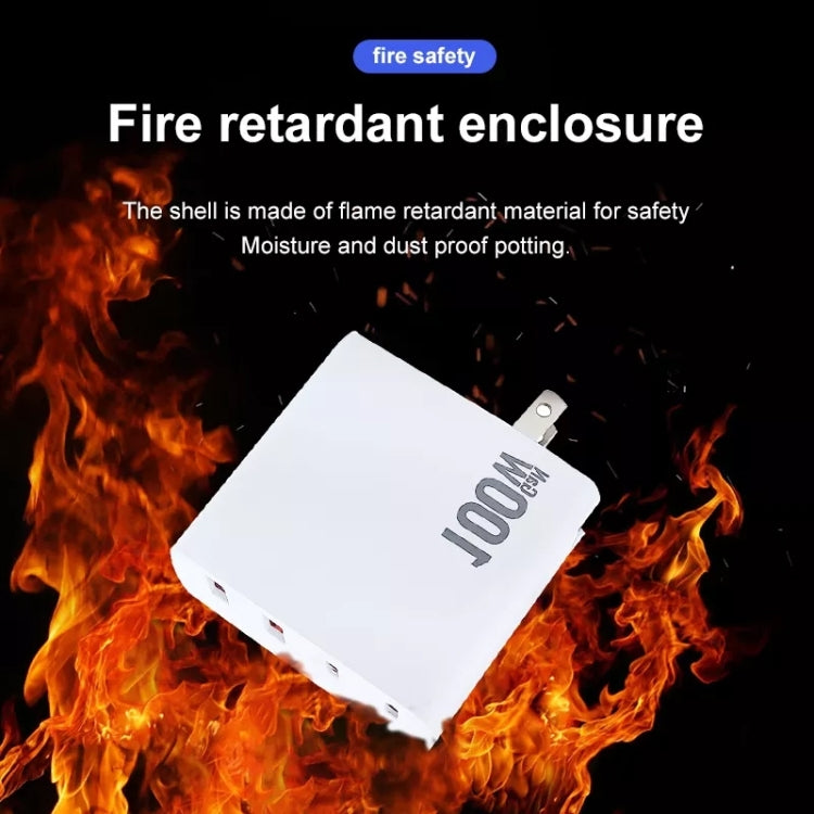 GaN 100W Dual USB + Dual USB-C/Type-C Multi Port Charger with 2m Type-C to Type-C Data Cable Set US / UK Plug
