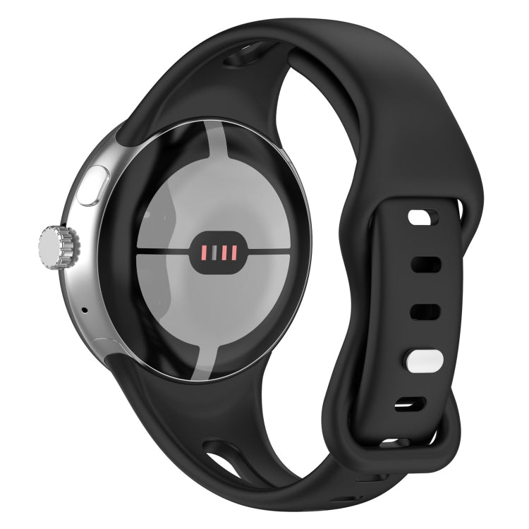 For Google Pixel Watch Water Drop Slimming Butterfly Button Solid Silicone Band(Black)
