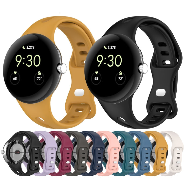 For Google Pixel Watch Water Drop Slimming Butterfly Button Solid Silicone Band(Black)