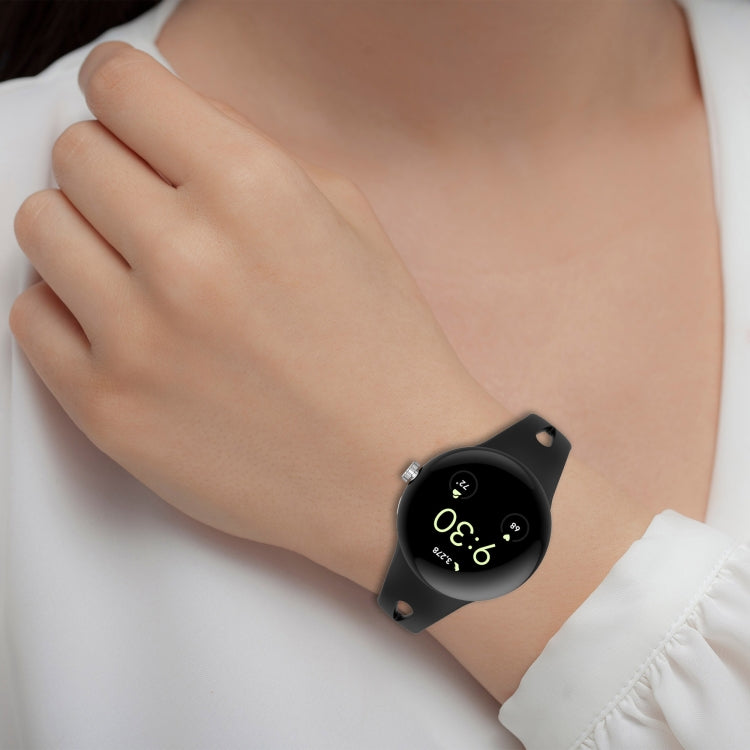 For Google Pixel Watch Water Drop Slimming Butterfly Button Solid Silicone Band(Black)
