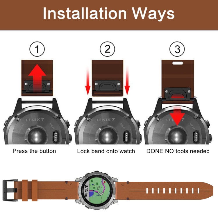 26mm Leather Steel Buckle Watch Band, For Garmin Fenix 5X Plus, For Garmin Enduro 2, For Garmin Fenix 6X Pro, For Garmin Fenix 7X, For Garmin Fenix 3 HR, For Garmin Enduro, For Garmin Fenix 6X Sapphire, For Garmin Fenix 7X Solar