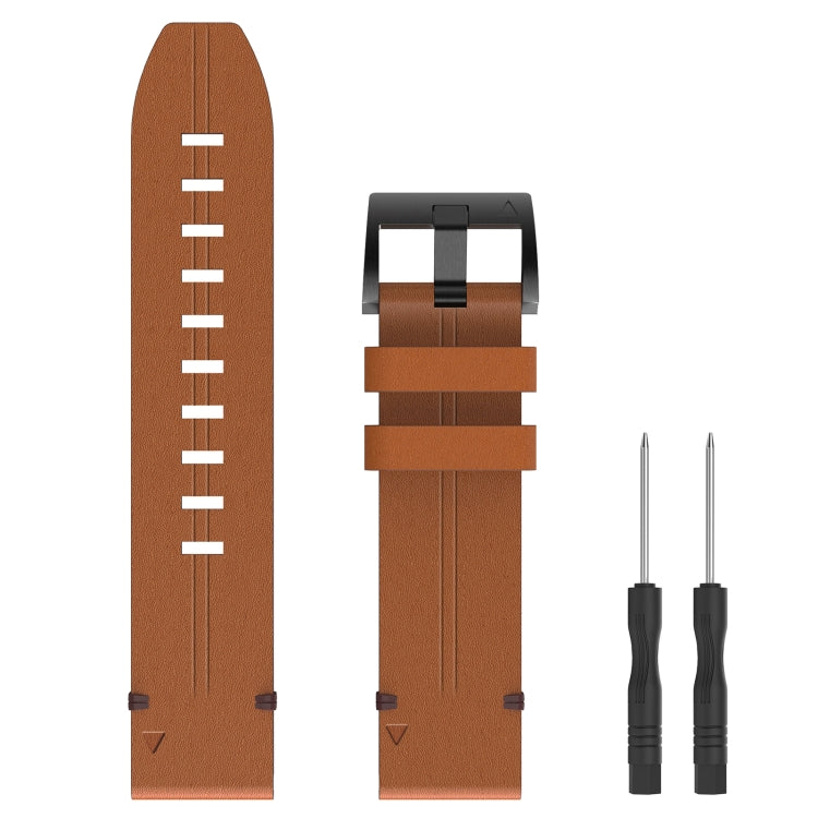 26mm Leather Steel Buckle Watch Band, For Garmin Descent MK 2, For Garmin Tactix 7, For Garmin Fenix 6X, For Garmin Fenix 5X Sapphire, For Garmin Tactix Delta, For Garmin Descent MK 2i, For Garmin Tactix 7 Pro, For Garmin Fenix 3