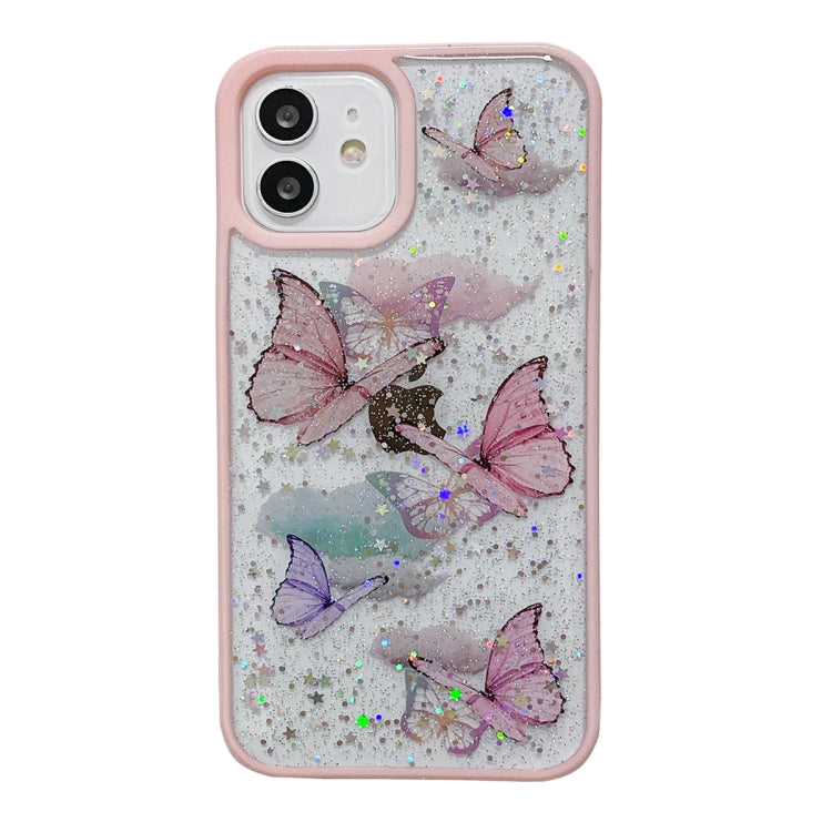 For iPhone 13 mini Color Butterfly Glitter Epoxy TPU Phone Case(Pink)