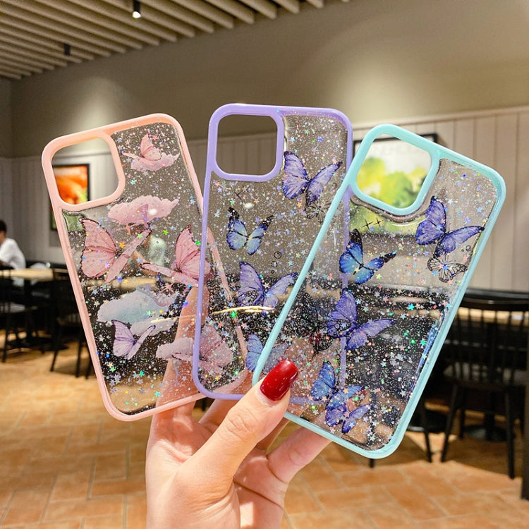 For iPhone 13 mini Color Butterfly Glitter Epoxy TPU Phone Case(Pink)