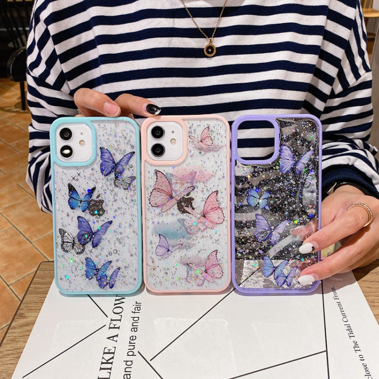 For iPhone 13 mini Color Butterfly Glitter Epoxy TPU Phone Case(Pink)