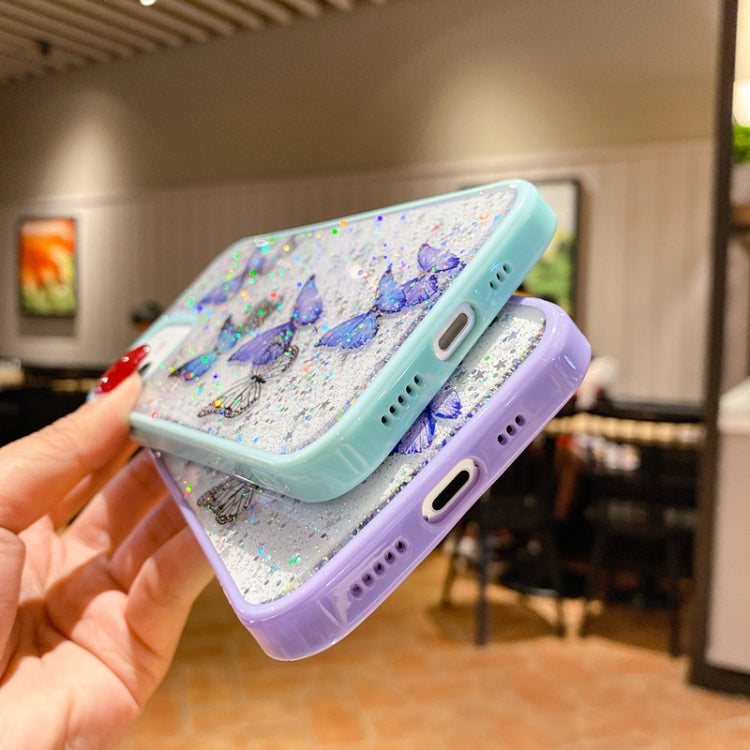 For iPhone 13 mini Color Butterfly Glitter Epoxy TPU Phone Case(Pink)