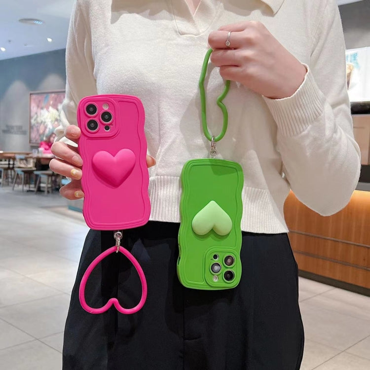 For iPhone 14 3D Heart Skin-Feel Silicone Phone Case with Wristband(Black)