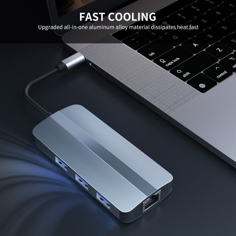JUNSUNMAY 6 in 1 Type-C to 4K HDMI + 1000M RJ45 Ethernet Hub Docking Station Adapter