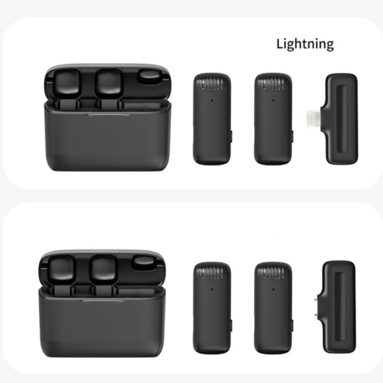One by Two Wireless Lavalier Microphones with Charging Case, Port: 8 Pin