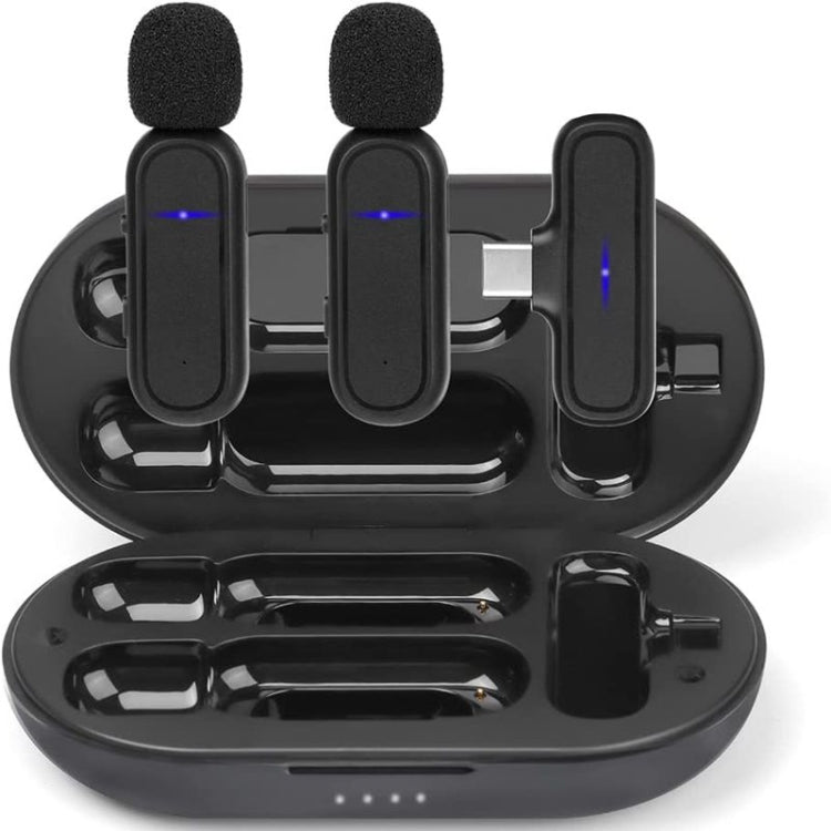 Wireless Lavalier Noise Reduction Microphone USB-C Clip On Microphone with Charging Case
