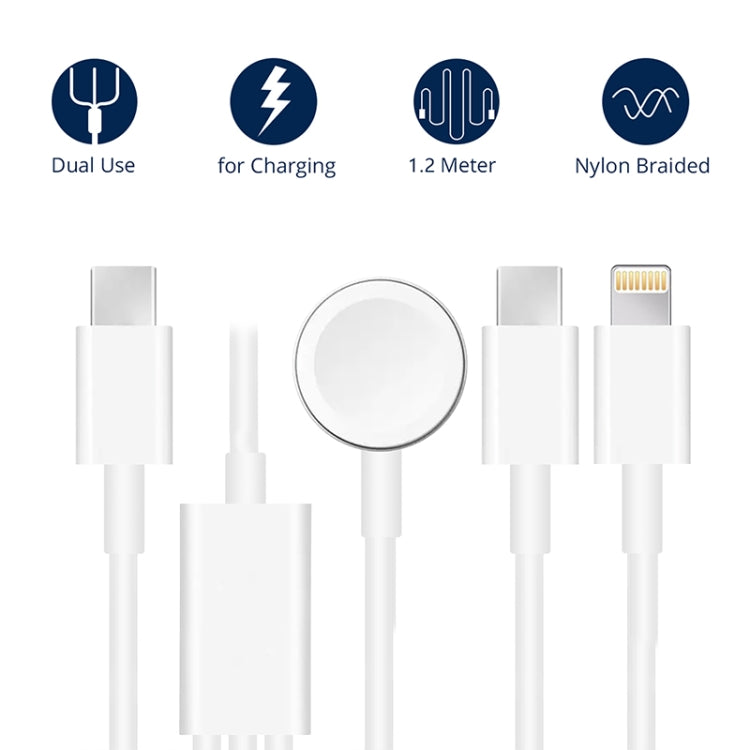 For Apple Watch Series & iPhone & Phone with Type-C Port 3 in 1 Type-C Magnetic Charging Cable 4ft/1.2m