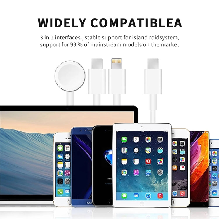 For Apple Watch Series & iPhone & Phone with Type-C Port 3 in 1 Type-C Magnetic Charging Cable 4ft/1.2m