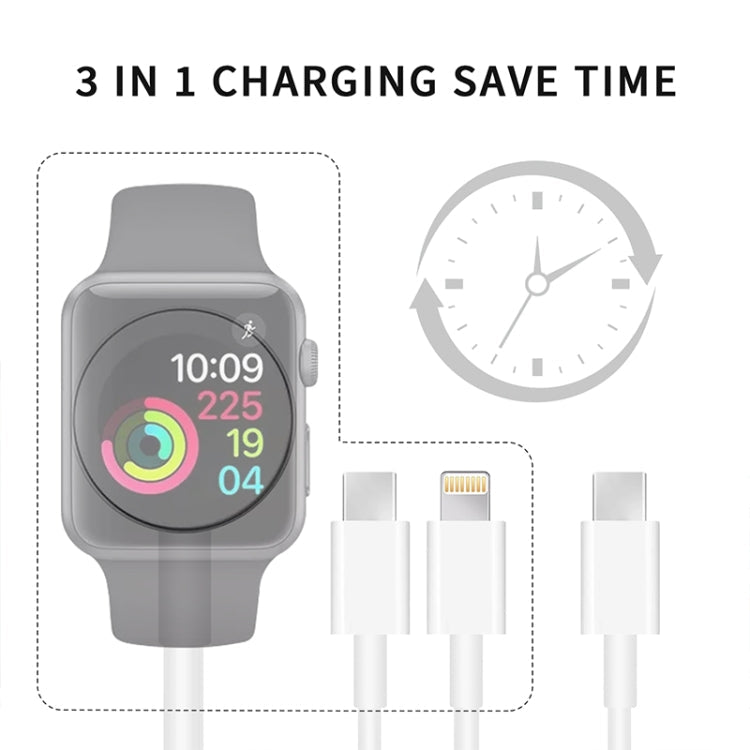 For Apple Watch Series & iPhone & Phone with Type-C Port 3 in 1 Type-C Magnetic Charging Cable 4ft/1.2m