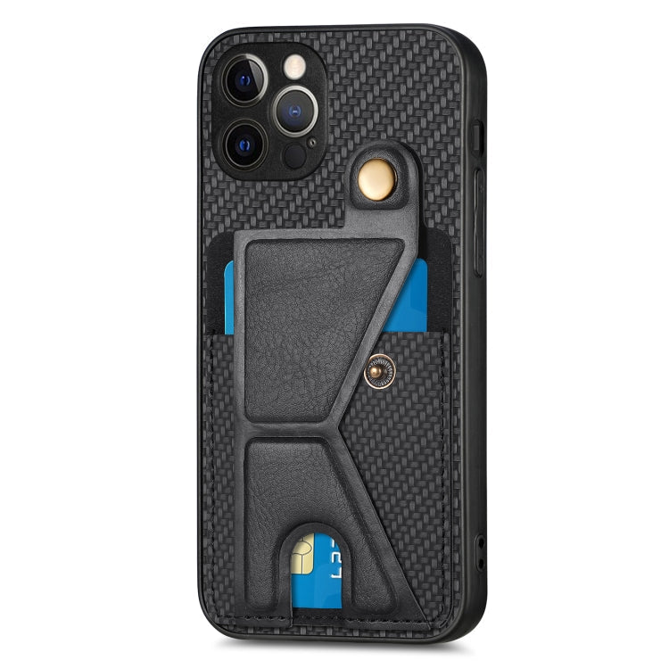 For iPhone 12 Pro Max Carbon Fiber Wallet Flip Card K-shaped Holder Phone Case(Black)
