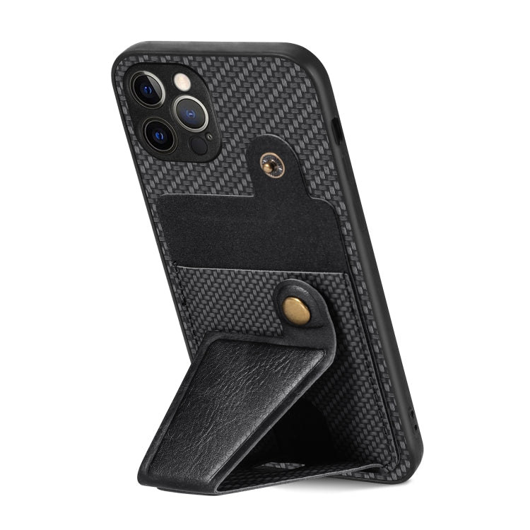 For iPhone 12 Pro Max Carbon Fiber Wallet Flip Card K-shaped Holder Phone Case(Black)