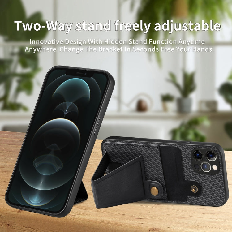 For iPhone 12 Pro Max Carbon Fiber Wallet Flip Card K-shaped Holder Phone Case(Black)