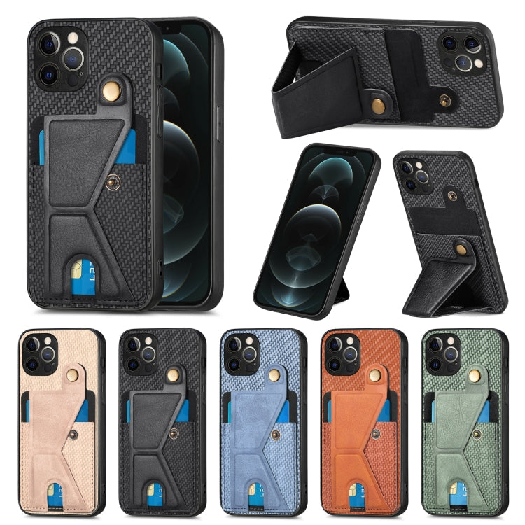 For iPhone 12 Pro Max Carbon Fiber Wallet Flip Card K-shaped Holder Phone Case(Black)