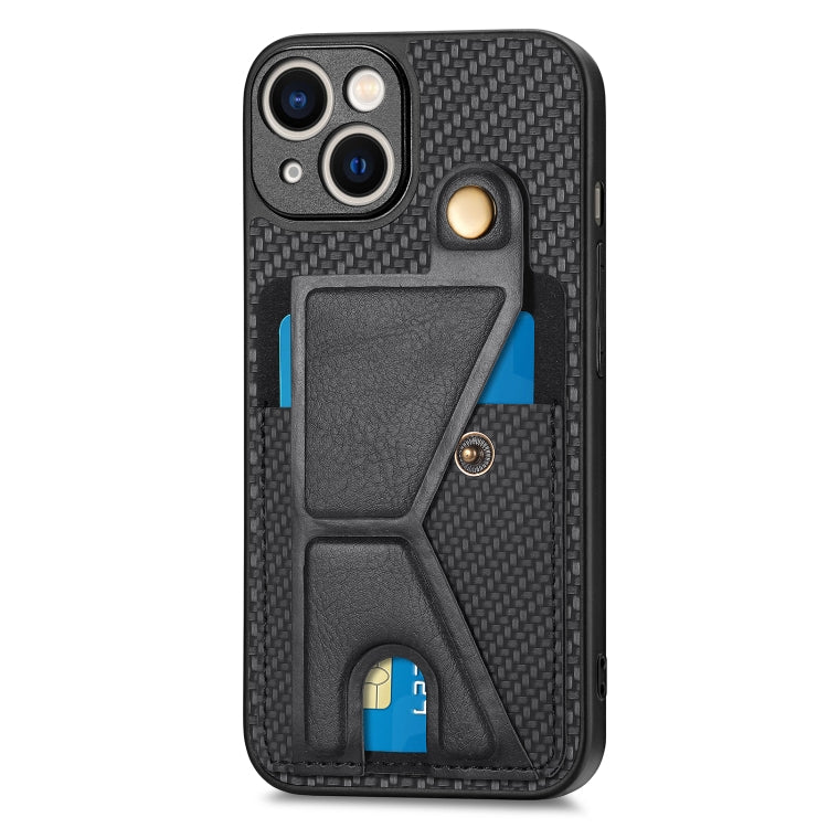 For iPhone 13 mini Carbon Fiber Wallet Flip Card K-shaped Holder Phone Case(Black)