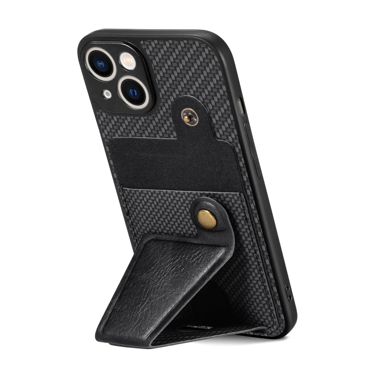 For iPhone 13 mini Carbon Fiber Wallet Flip Card K-shaped Holder Phone Case(Black)