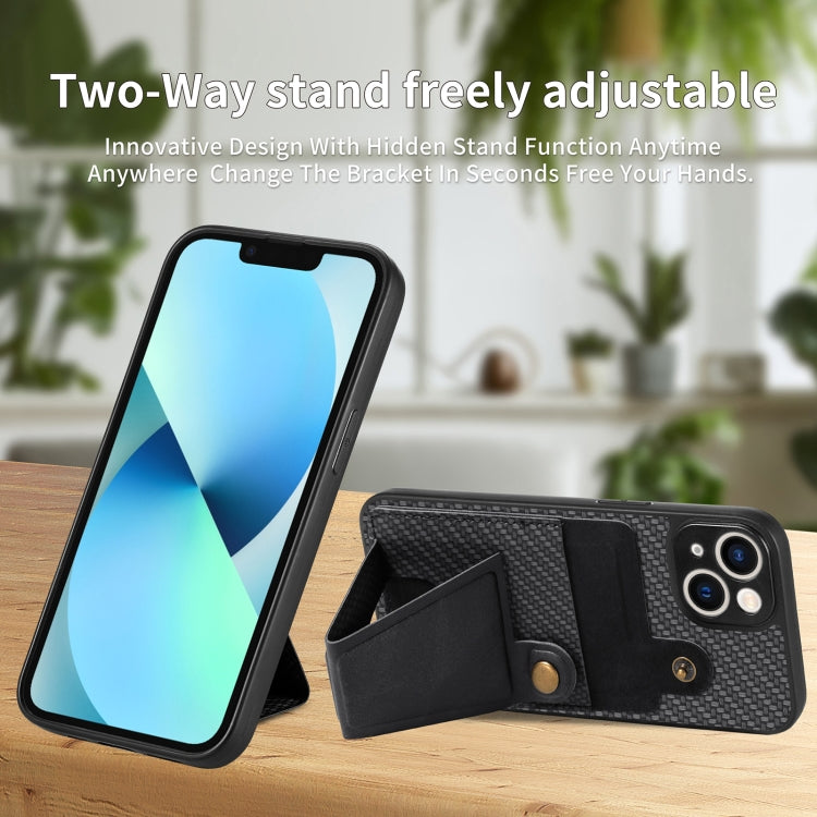 For iPhone 13 mini Carbon Fiber Wallet Flip Card K-shaped Holder Phone Case(Black)