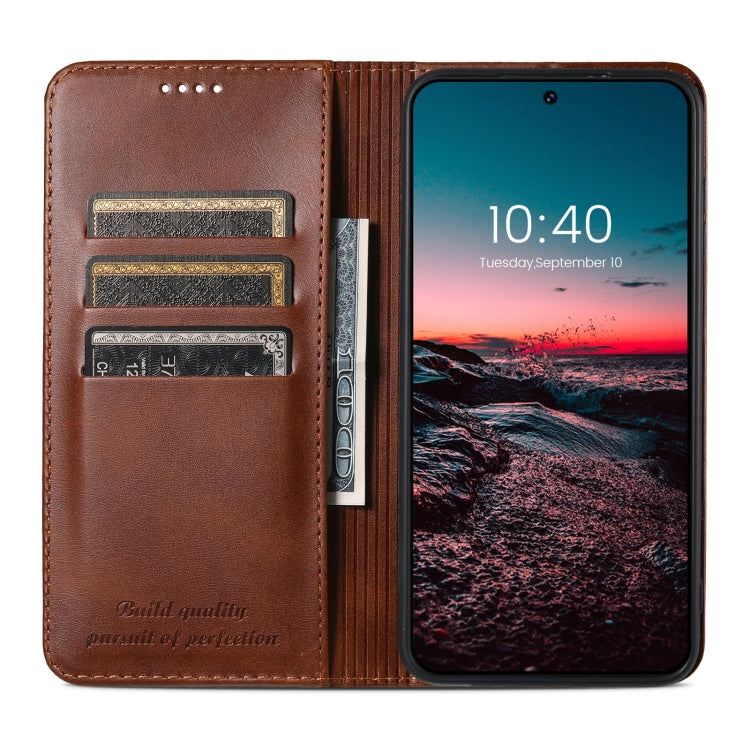 For Samsung Galaxy S23+ 5G Suteni Calf Texture Horizontal Flip Leather Phone Case(Brown)