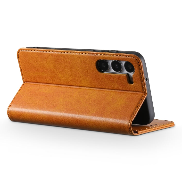 For Samsung Galaxy S23 5G Suteni Calf Texture Horizontal Flip Leather Phone Case(Khaki)