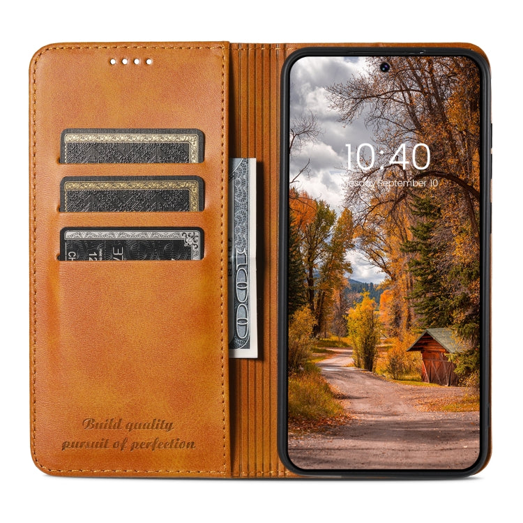 For Samsung Galaxy S23 5G Suteni Calf Texture Horizontal Flip Leather Phone Case(Khaki)