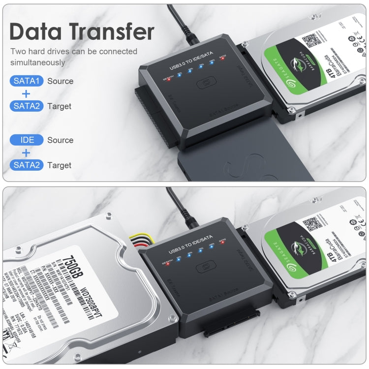 USB3.0 to SATA or IDE Hard Drive Adapter Converter With Clone Function