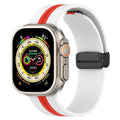 Magnetic Clasp Two-Color Silicone Watch Band For Apple Watch Ultra 49mm(White+Red)