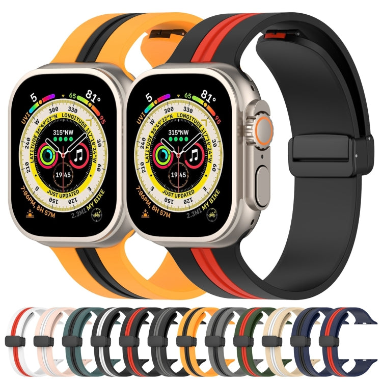 Magnetic Clasp Two-Color Silicone Watch Band For Apple Watch Ultra 49mm(White+Red)