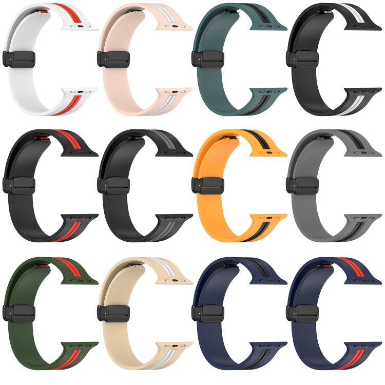 Magnetic Clasp Two-Color Silicone Watch Band For Apple Watch Ultra 49mm(White+Red)