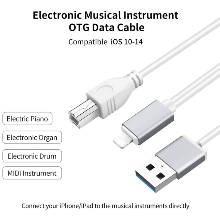 1m 8 Pin to USB + MIDI Electronic Music Instrument & OTG & Charging Multifunctional Cable Compatible with above iOS 10.3.2