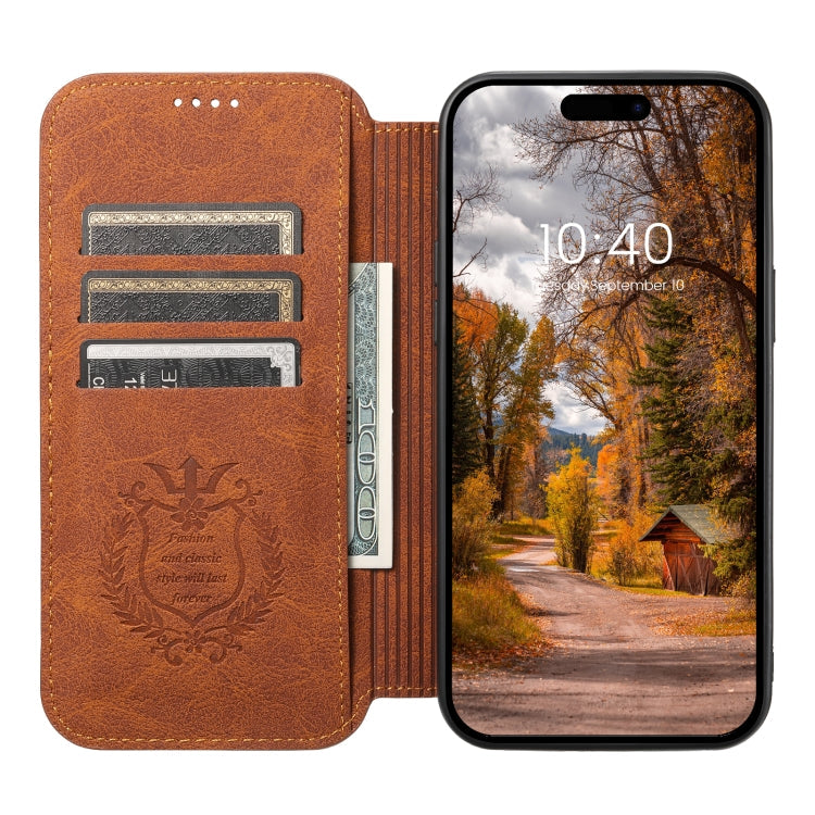 For iPhone 14 Pro Suteni J06 Retro Matte Litchi Texture Leather Magnetic Magsafe Phone Case(Khaki)