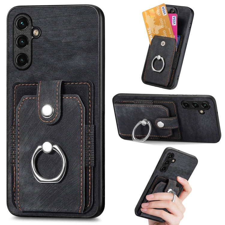 For Samsung Galaxy A14 5G Retro Skin-feel Ring Card Wallet Phone Case(Black)