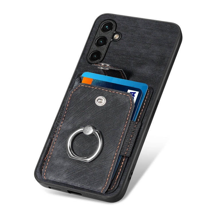 For Samsung Galaxy A14 5G Retro Skin-feel Ring Card Wallet Phone Case(Black)